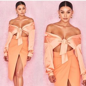 House of CB Meena Satin Tie Front Top Orange
